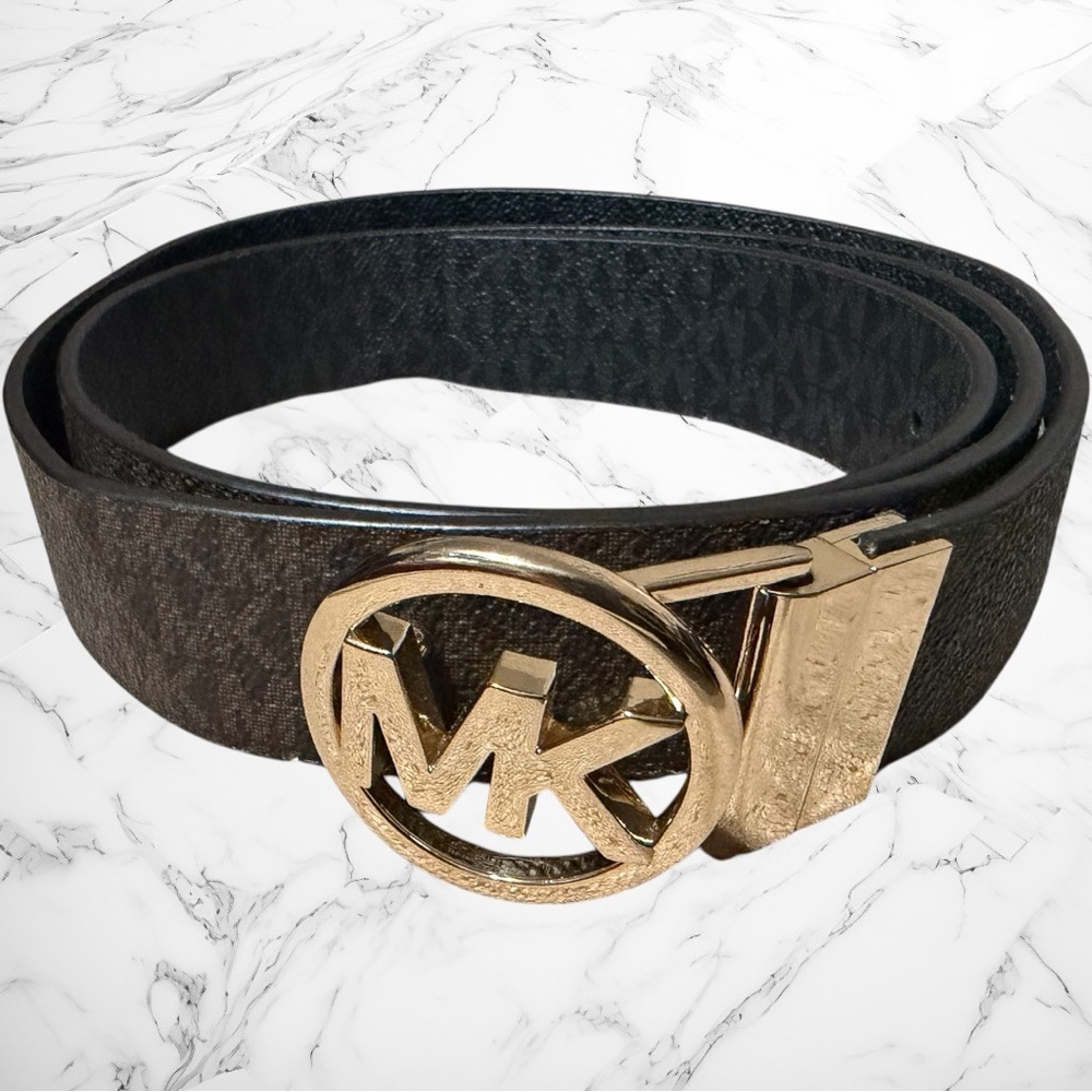 Michael Kors Signature MK Logo Reversible Leather Women's Belt Brown & Black